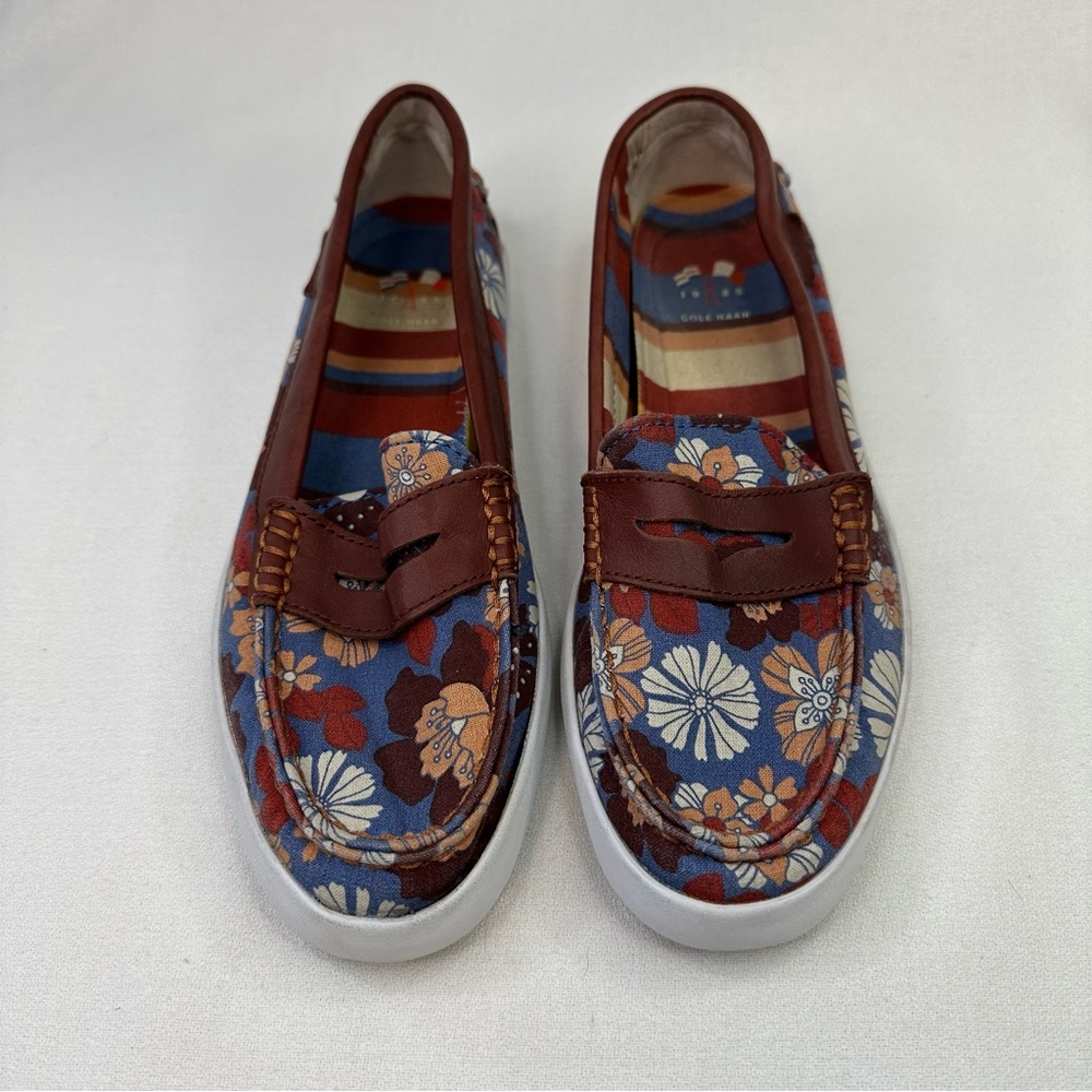 Cole Haan Floral Blue and Brown Loafers - Picture 2 of 15